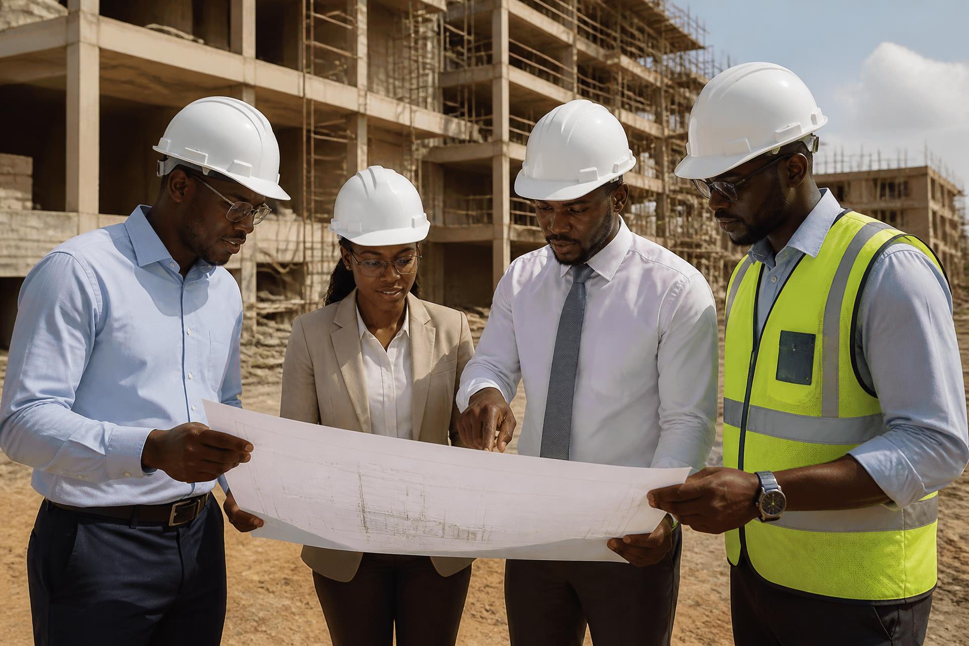 Équipe d'architectes et d'ingénieurs sur chantier